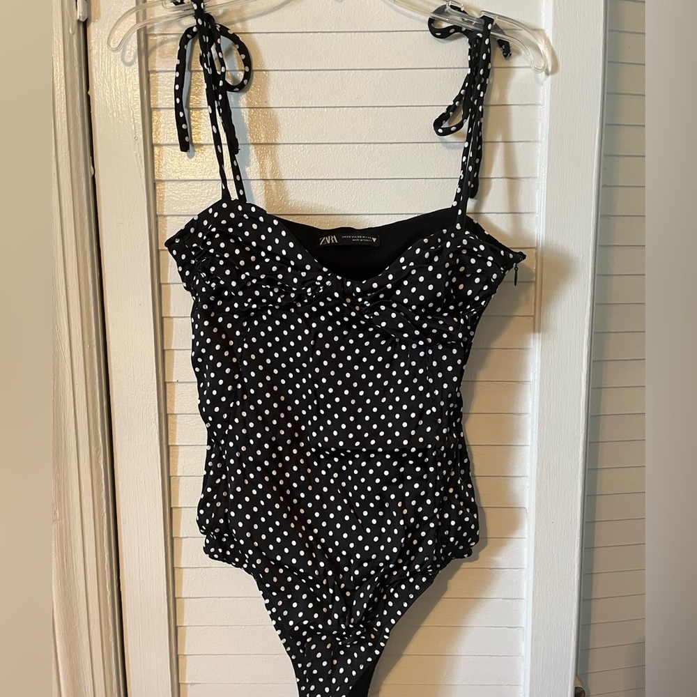 Zara black polka dot body suit